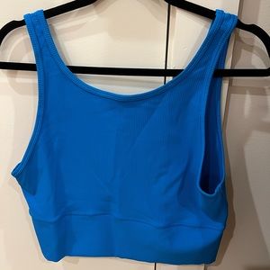 Lululemon reversible ribbed crop top in bright blue.